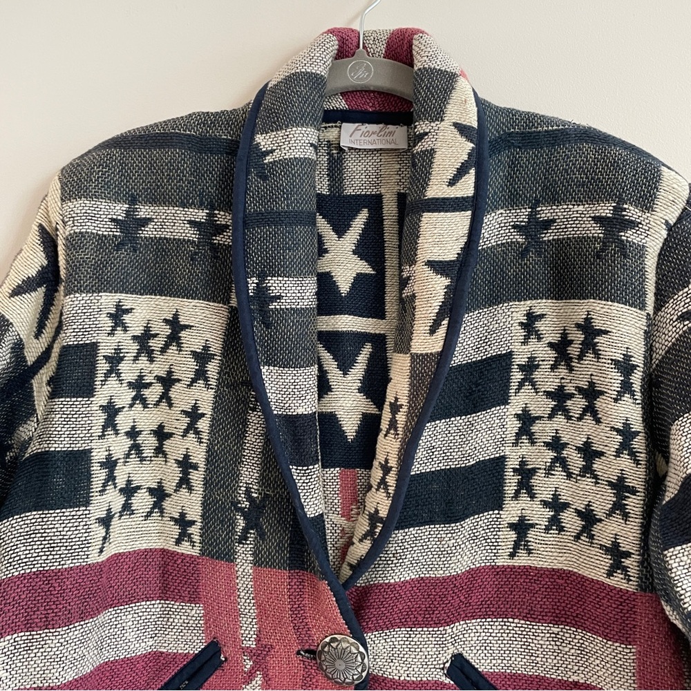 Jacket Womens Medium Tapestry USA Flag Stars Western Red Blue Patriotic 4th July - Picture 4 of 15